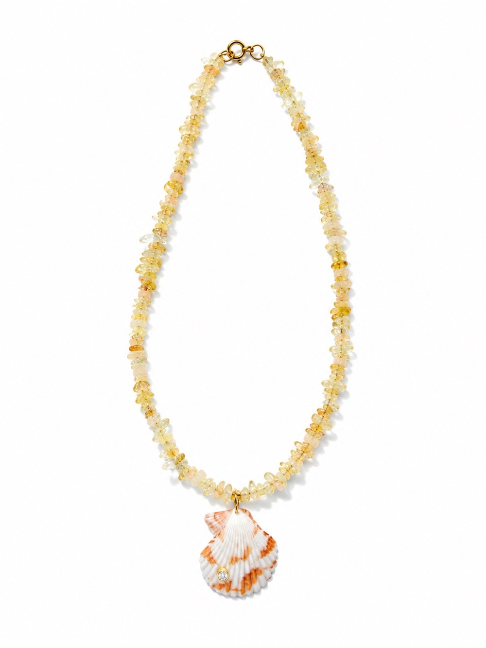 New! Citrine Necklace w/ Calico Scallop Shell Pendant and Crystal Accent